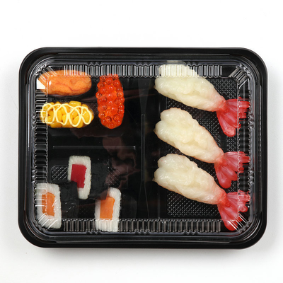 Plastico cuadrado japonés desechable con cubierta Cinco cajas de frutas de comida rápida Caja de embalaje de comida para llevar Caja de embalaje de sushi lu