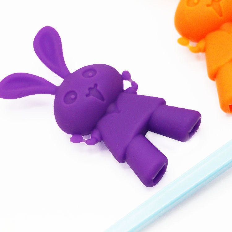 Cabeza de palillo auxiliar de silicona con forma de conejo de dibujos animados para entrenamiento de niños
