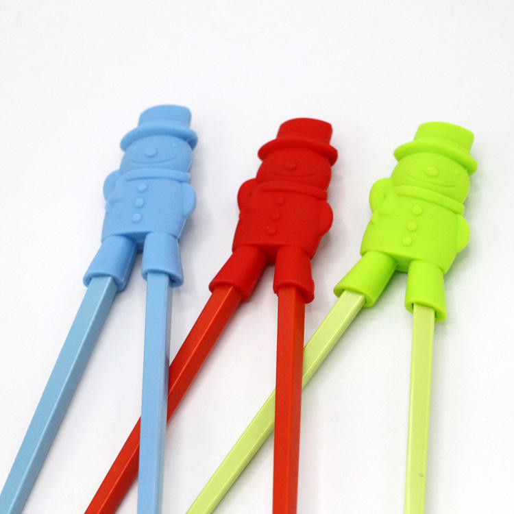 Cubiertos con forma de muñeco de nieve de dibujos animados, soporte para palillos de silicona, cabeza de palillos para niños