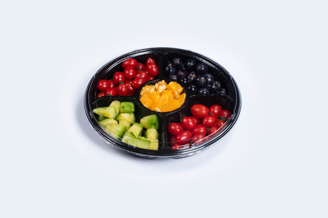 FDA/UE Redonda / Rectangular / Envasado de plástico para alimentos en forma de barco Caja de sushi con tapa antiniebla