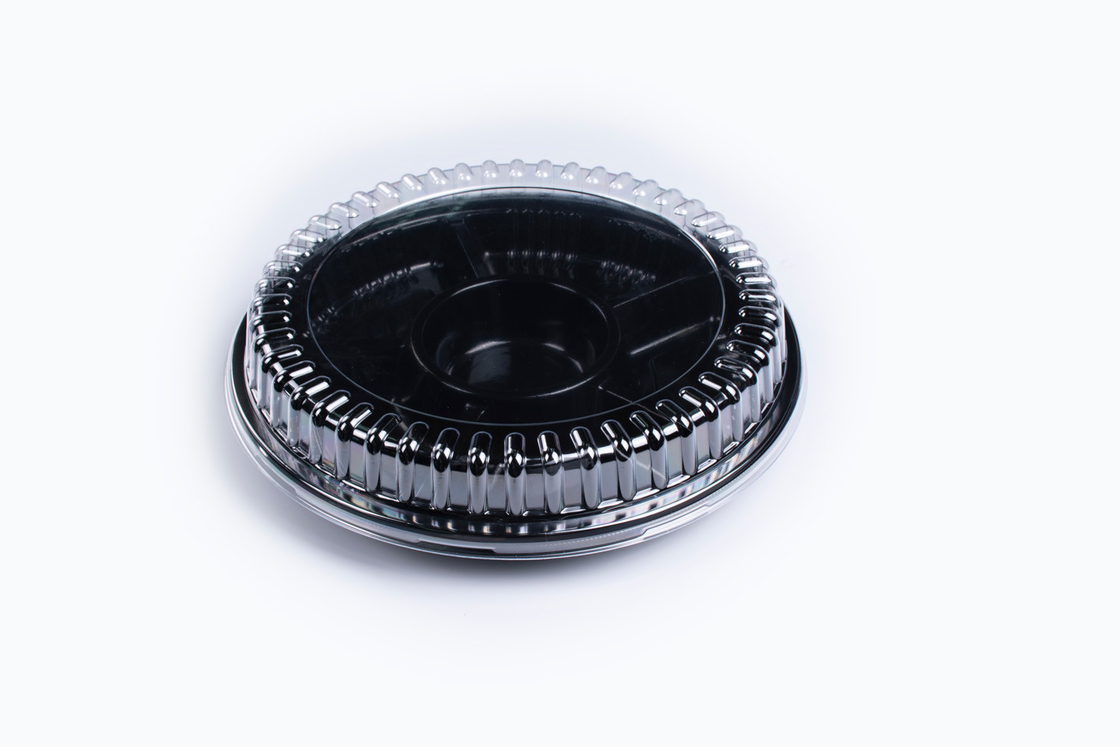 FDA/UE Redonda / Rectangular / Envasado de plástico para alimentos en forma de barco Caja de sushi con tapa antiniebla