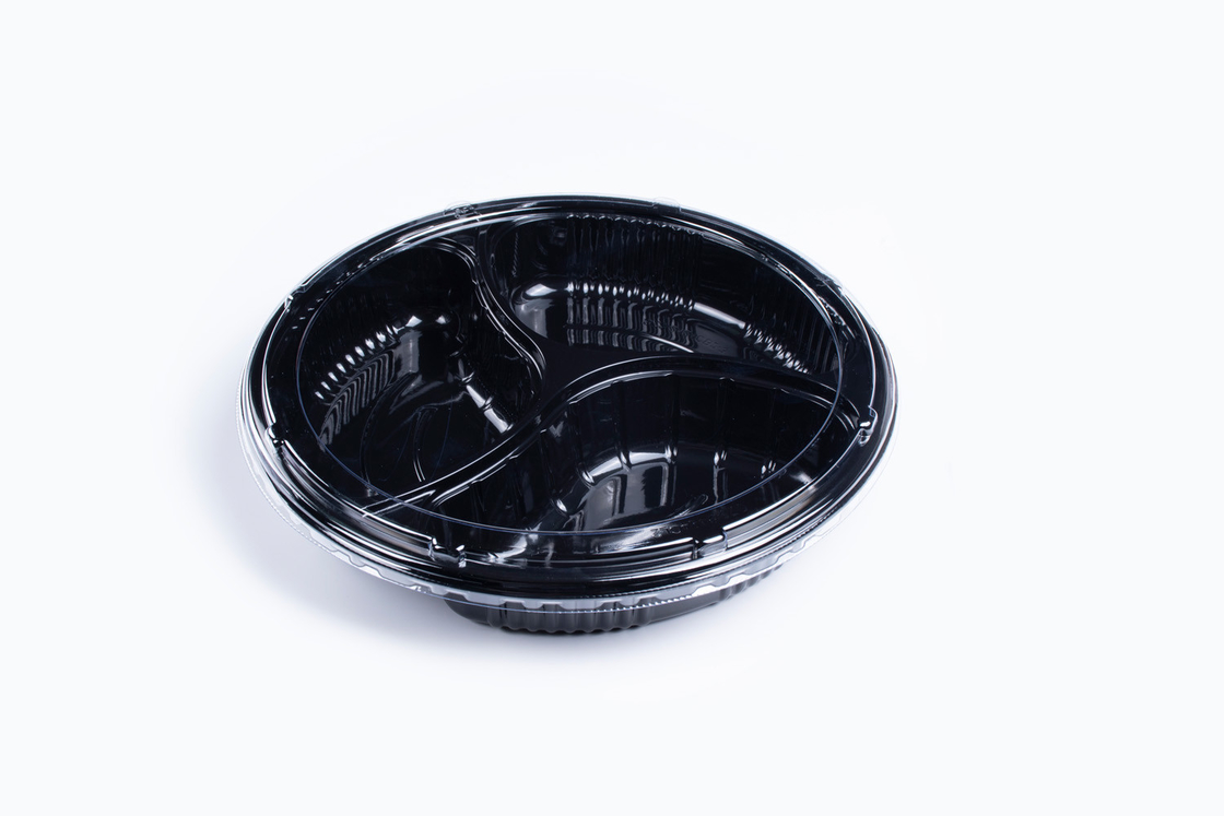 FDA/UE Redonda / Rectangular / Envasado de plástico para alimentos en forma de barco Caja de sushi con tapa antiniebla