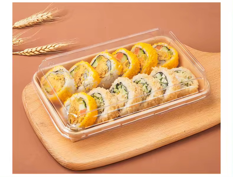 bandeja de sushi degradable contenedor de papel reciclable de sushi con tapa contenedor de pastel