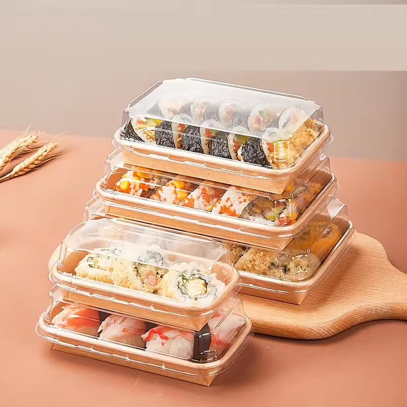 bandeja de sushi degradable contenedor de papel reciclable de sushi con tapa contenedor de pastel