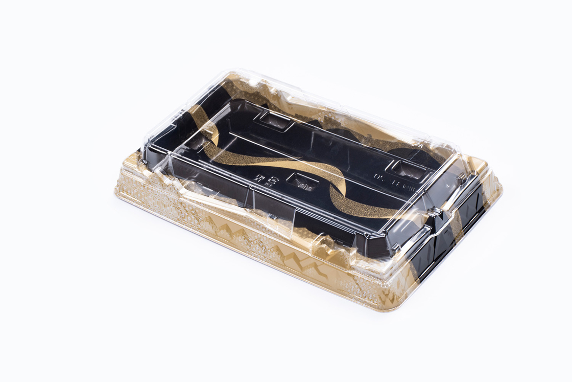 bandeja de sushi con tapa anti niebla caja desechable de sushi para ir caja negro contenedor de plástico