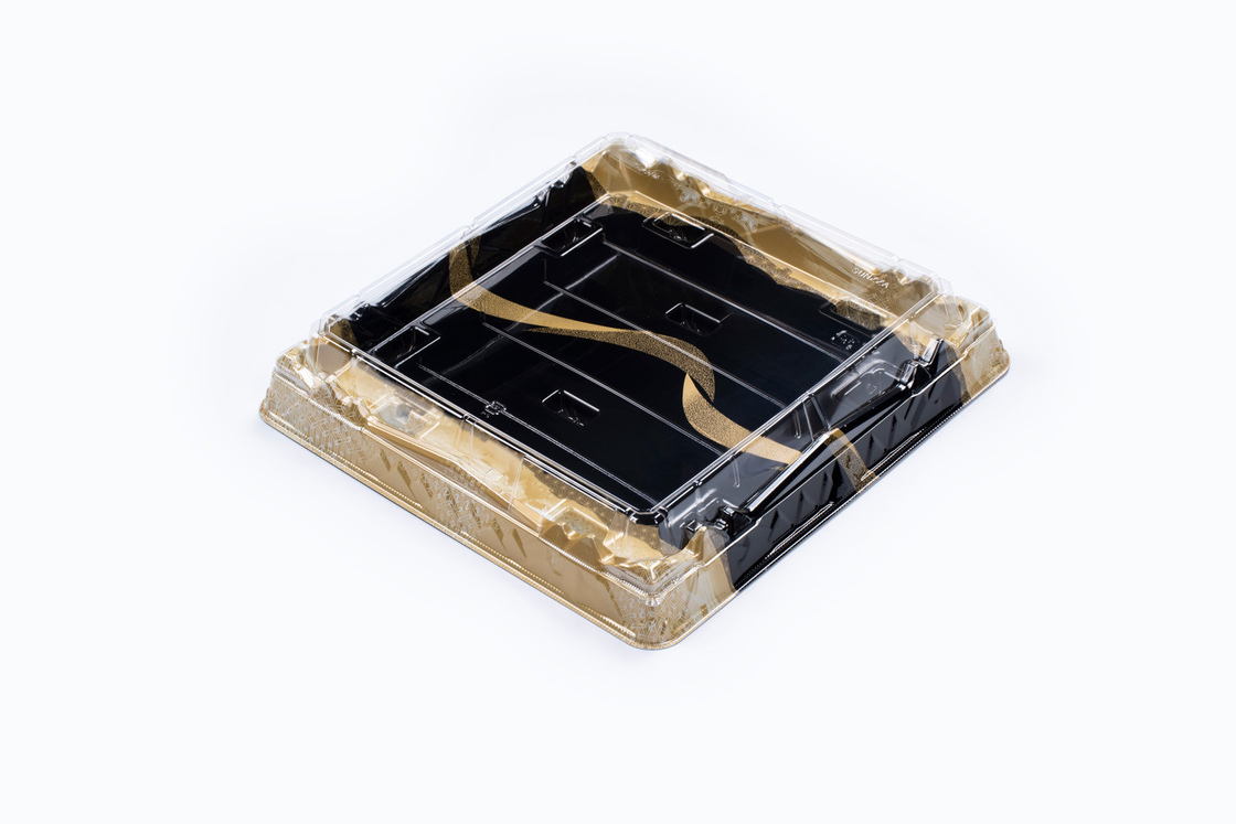 bandeja de sushi con tapa anti niebla caja desechable de sushi para ir caja negro contenedor de plástico