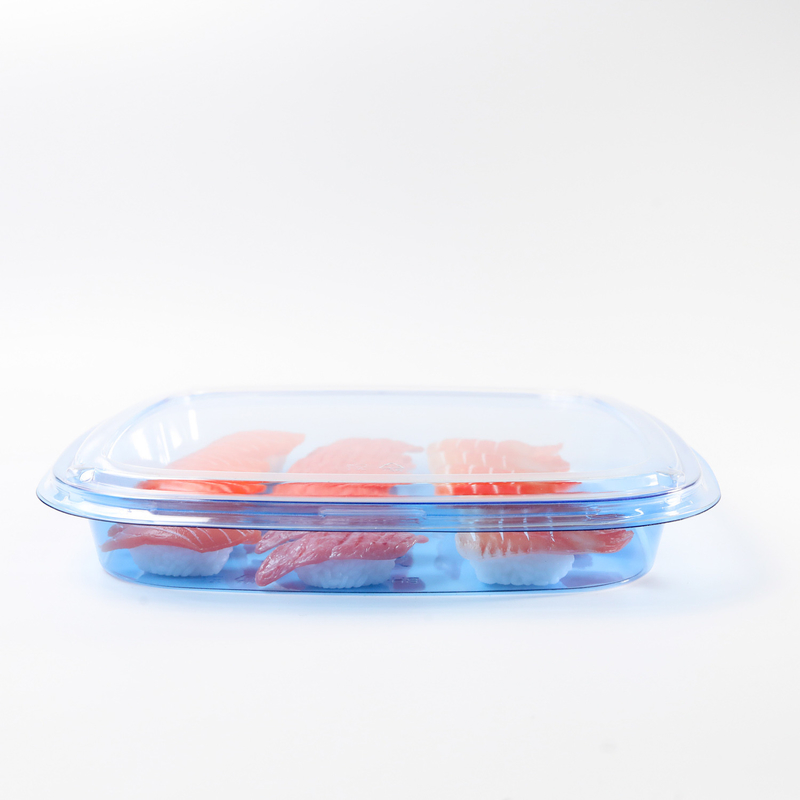 Contenedor de alimentos cuadrados para llevar Caja de embalaje de plástico para buena comida Caja de sushi desechable de plástico azul