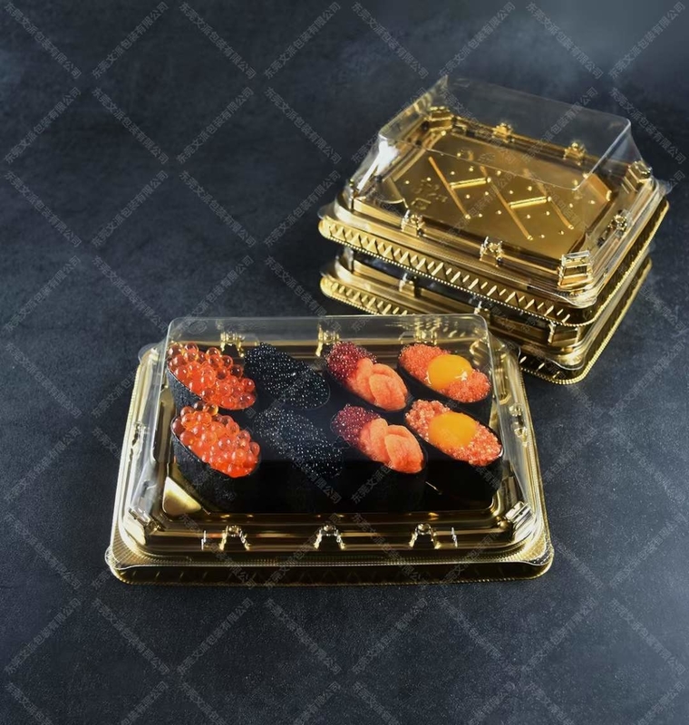 Caja de sushi tradicional japonesa en plástico para servir alimentos y frutas