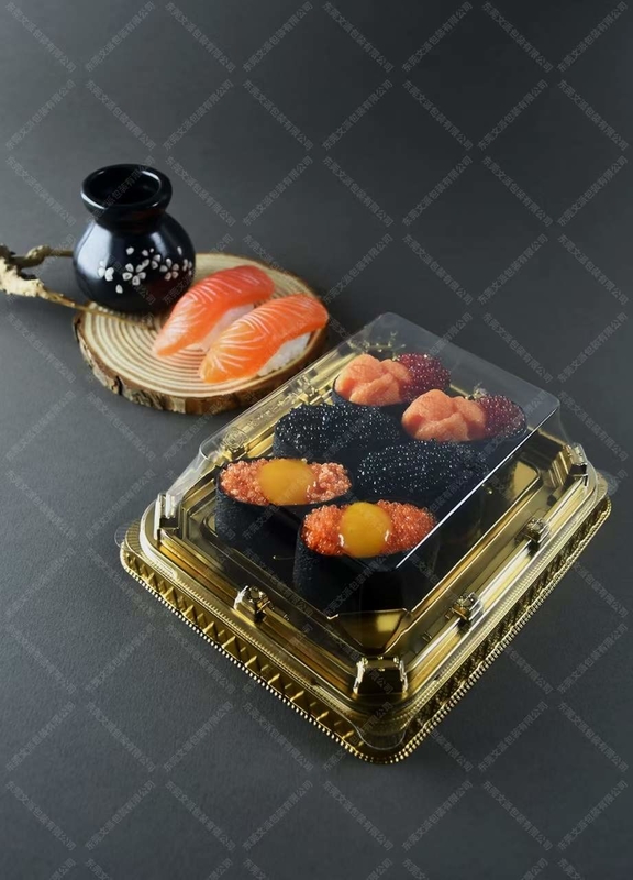 Caja de sushi tradicional japonesa en plástico para servir alimentos y frutas