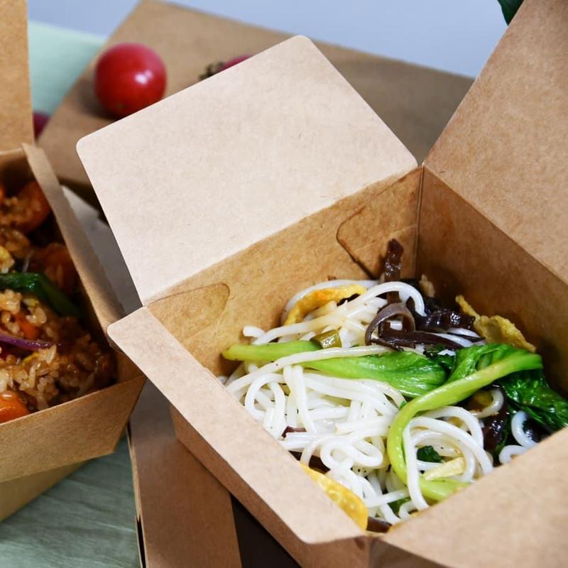 Caja de embalaje de papel Kraft para alimentos, caja de alimentos desechable personalizada y ecológica para embalaje para llevar