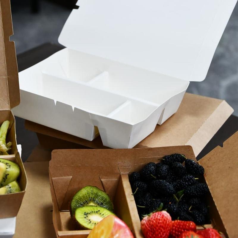 Precio al por mayor personalizado elegante lujo 5 compartimientos comida para llevar caja de papel kraft caja de embalaje de papel caja de comida