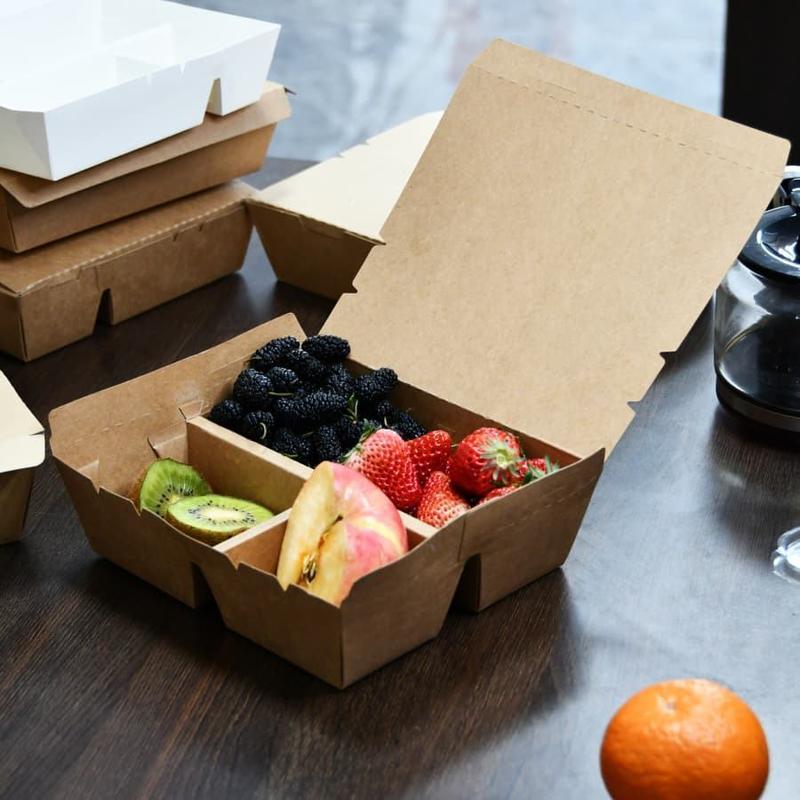 Precio al por mayor personalizado elegante lujo 5 compartimientos comida para llevar caja de papel kraft caja de embalaje de papel caja de comida