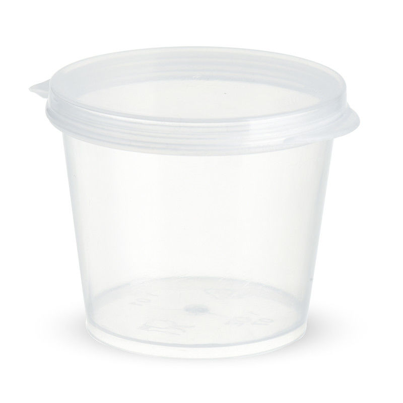 Mini taza de salsa transparente redonda de 50 ml Taza de salsa de plástico PP con tapa