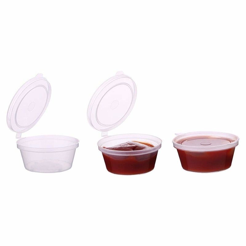 Mini taza de salsa desechable de plástico transparente resistente a fugas con tapa