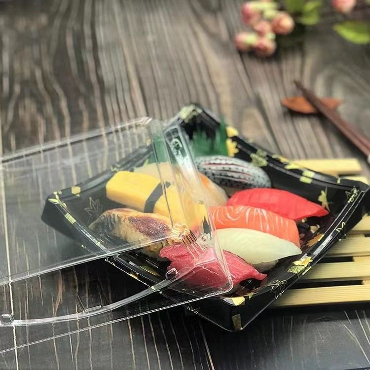 Sushi plástico Tray Food Grade Disposable de la tapa transparente