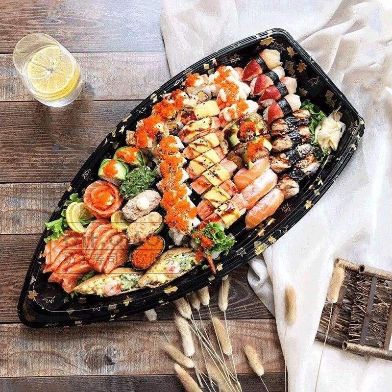 Disco plástico disponible reciclable del Sashimi del sushi
