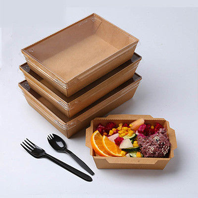 Envase de comida disponible de papel rectangular de Kraft de la tapa del ANIMAL DOMÉSTICO de la ensalada con la tapa