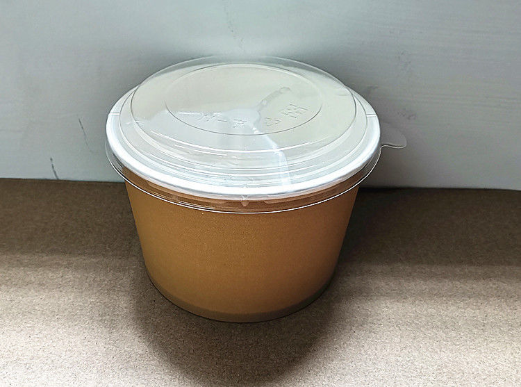 Tenedor disponible impreso de la correa del cuenco de papel de Logo Salad Soup Brown Kraft con la tapa