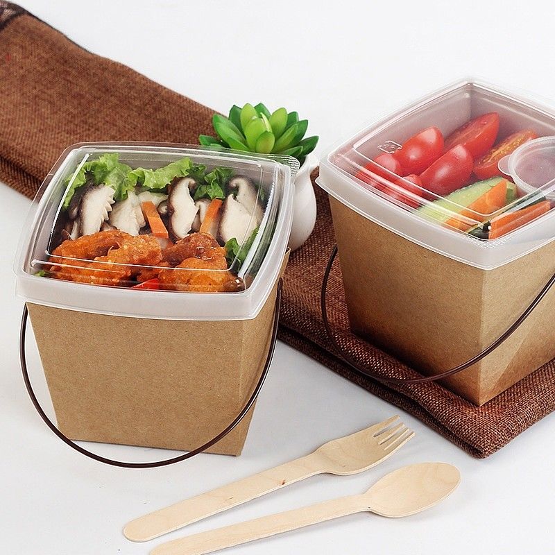Recicle el papel de Kraft se llevan la caja de empaquetado de los tallarines del almuerzo con Tray And Handle