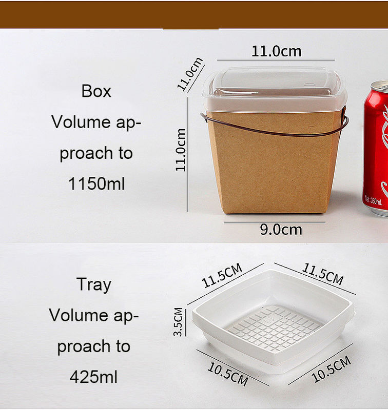 Recicle el papel de Kraft se llevan la caja de empaquetado de los tallarines del almuerzo con Tray And Handle