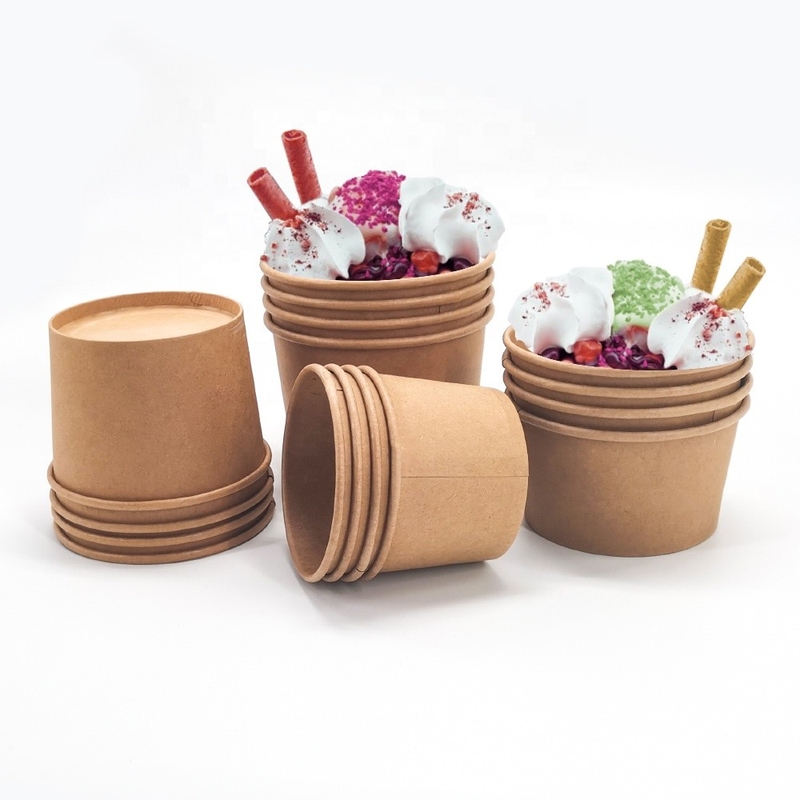 Taza de encargo del postre del helado del papel de imprenta con la tapa
